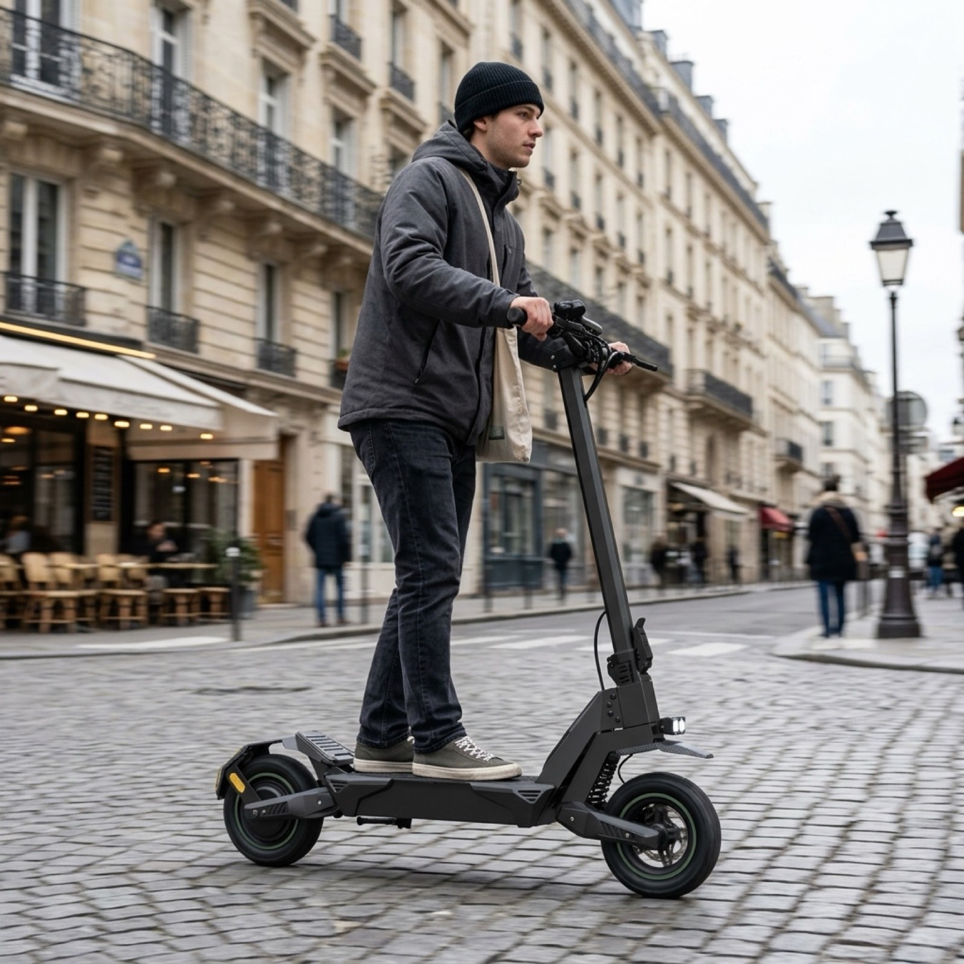 VOLTAN X1 electric scooter in everyday use on a city street