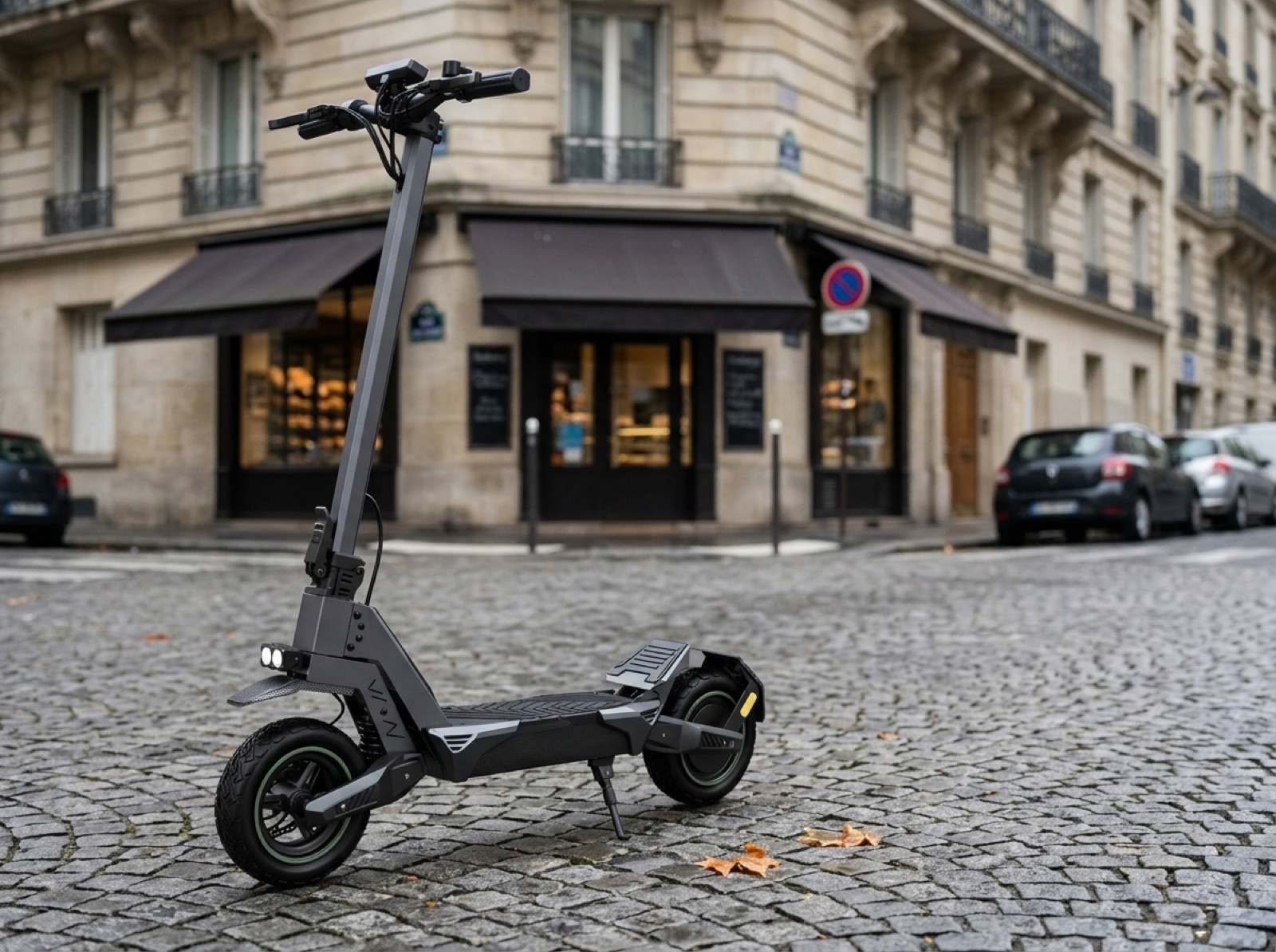 The VOLTAN X1 folding electric scooter on a city street